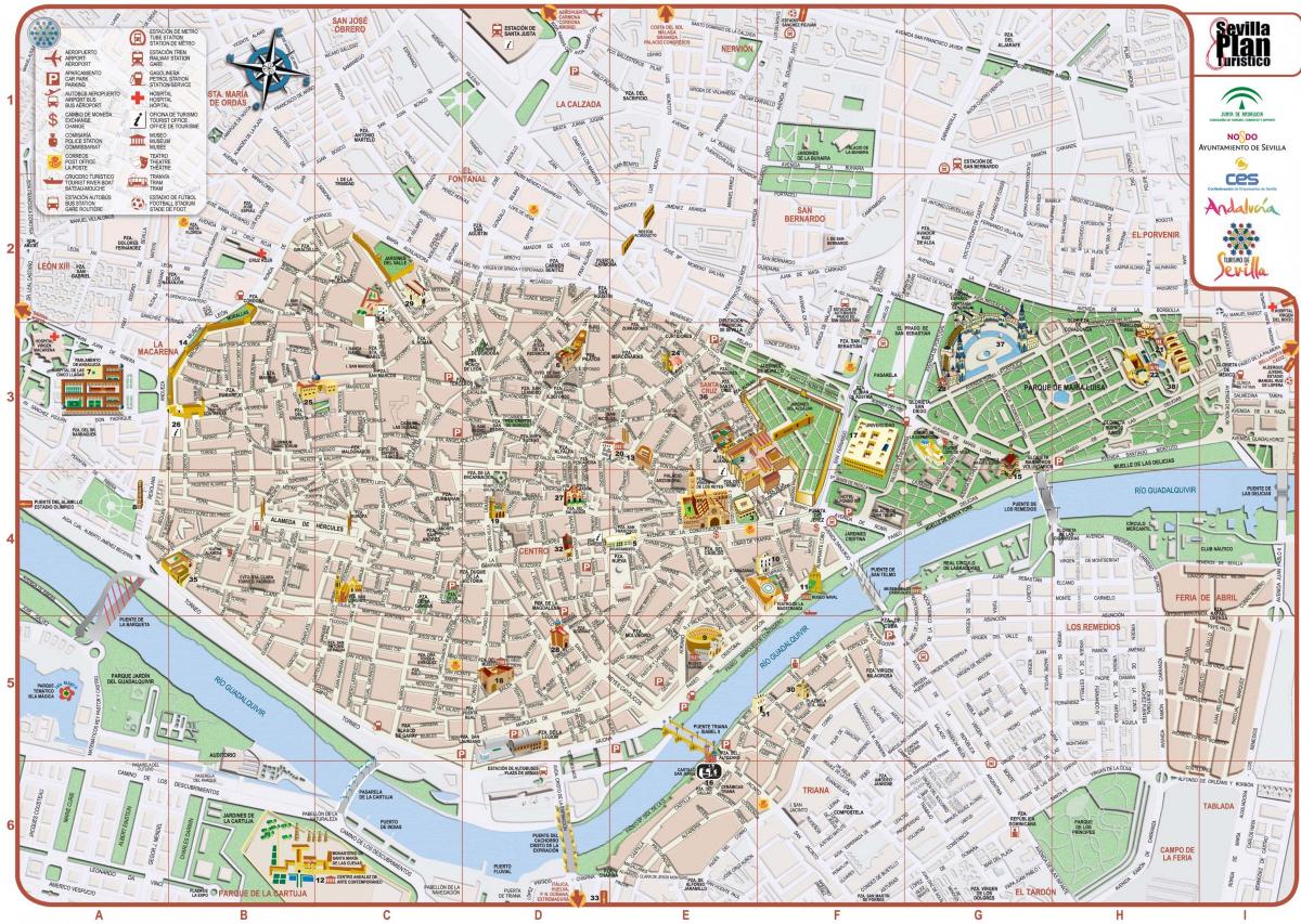 χάρτης της Σεβίλλης κέντρο της πόλης 