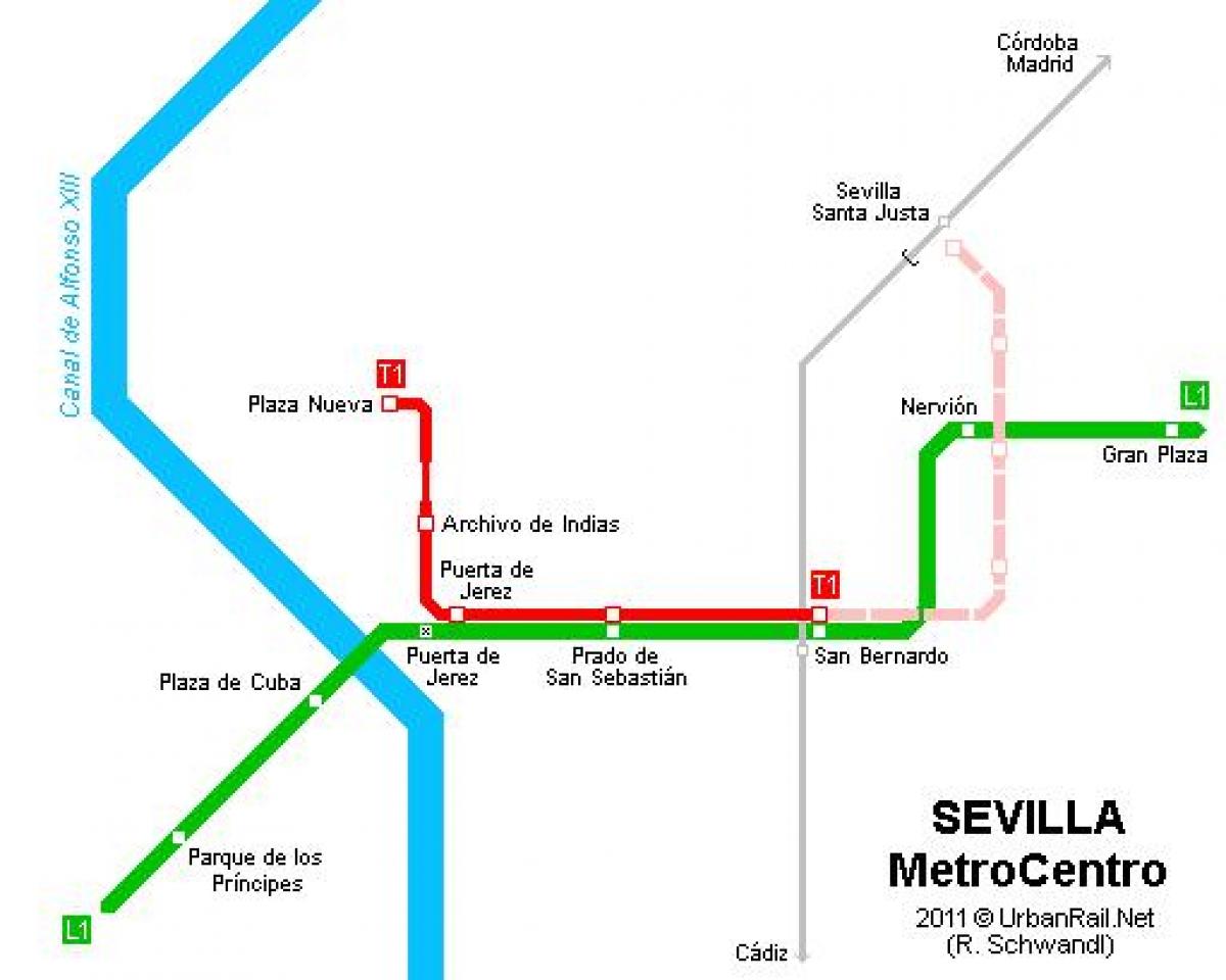 χάρτης της Σεβίλλης τραμ