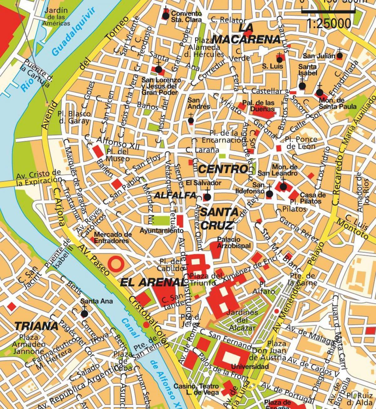 χάρτης της Σεβίλλης, ισπανία κέντρο της πόλης